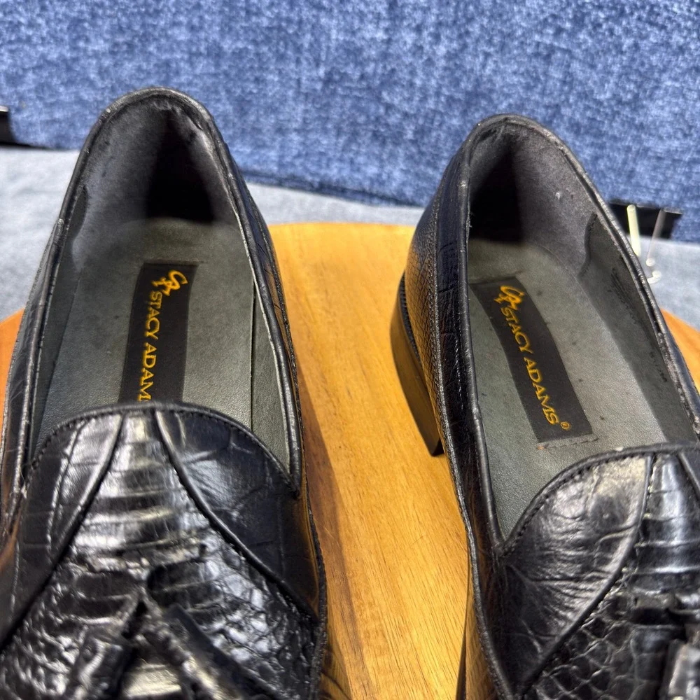 Stacy Adams Tassel Loafers Mens 8.5 M Black Genuine Snake Skin Exotic Slip On